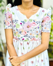 Offwhite Linen Floral Printed Frock Kurti - Stanwells Designs